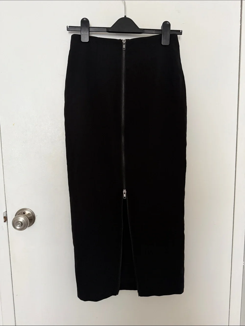 Black Midi Pencil Skirt with adjustable slit back zipper - size XS